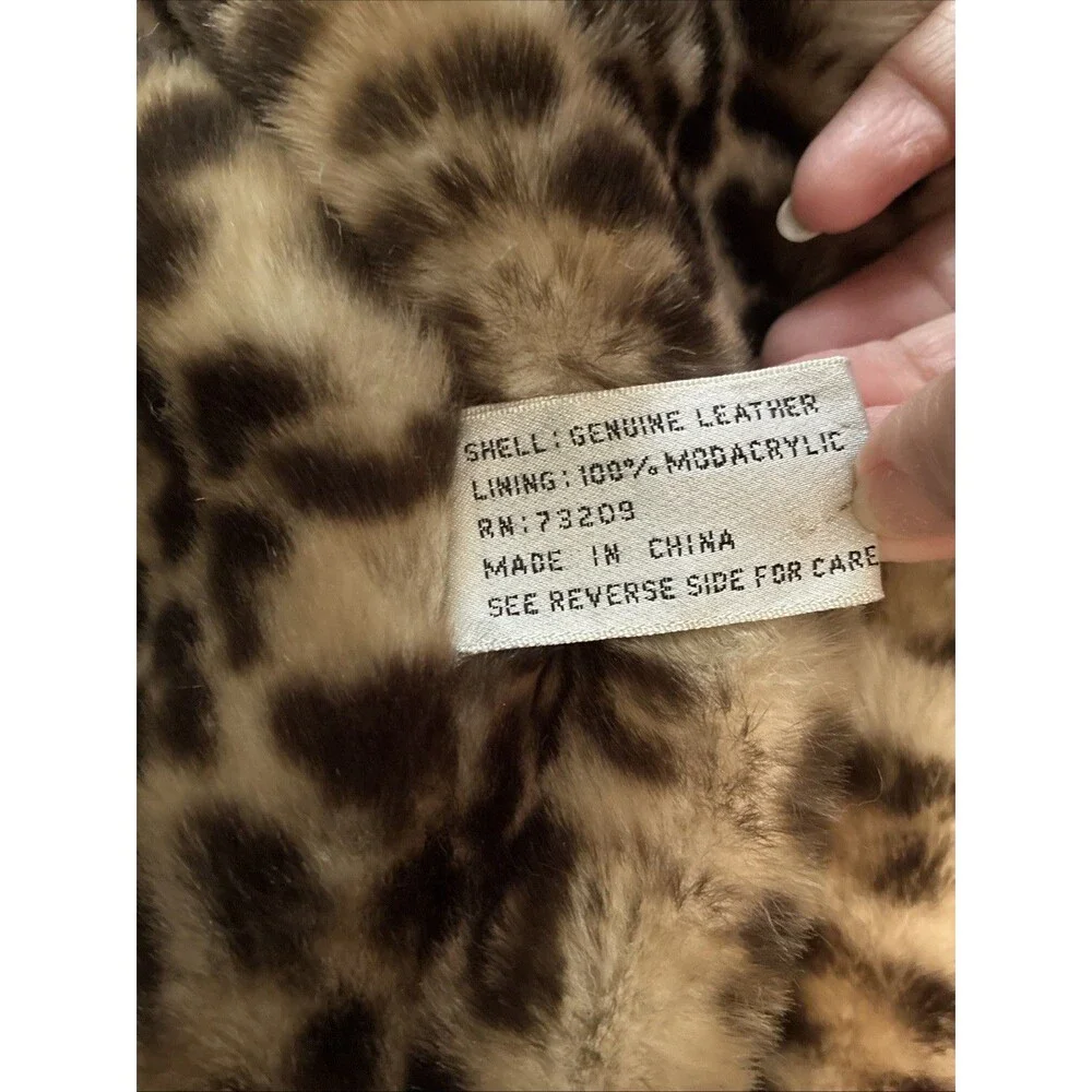 Women's Marvin Richards J. Percy Leather Faux Fur Coat Leopard Lining Sz XS Vtg